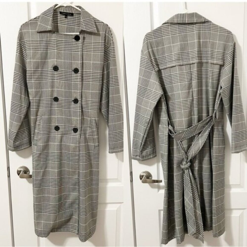 Women's Trench Coat Whimsigoth Punk Grunge Unstructured Plaid Buttons Belted